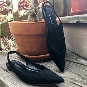 L.K. Bennett slingback point flat black suede 38 7
